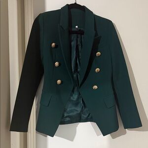 Women's Emerald Green Double-Breasted Blazer Jacket